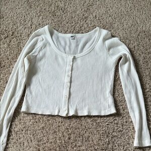 Uniqlo White Ribbed Button-Up Crop Top